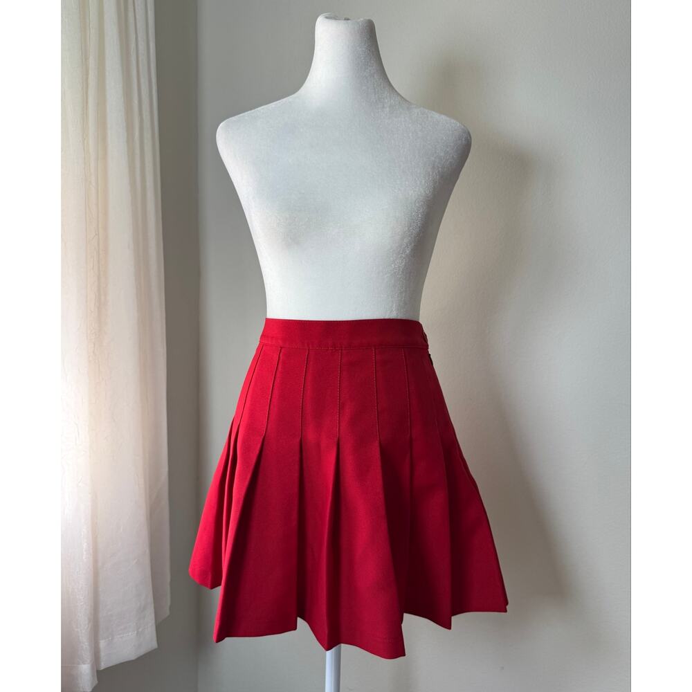 American Apparel Red Pleated Mini Skirt - Picture 2 of 8